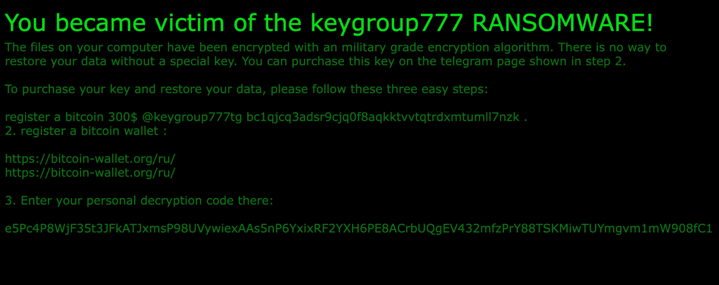 Key Group ransom note