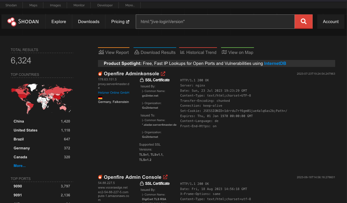 Shodan scan results