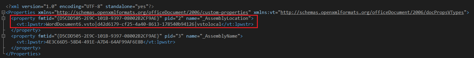 XML code that gives instructions about the add-in