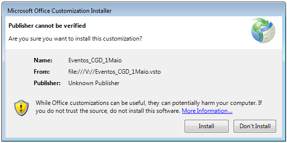 Installation dialog served to the victim
