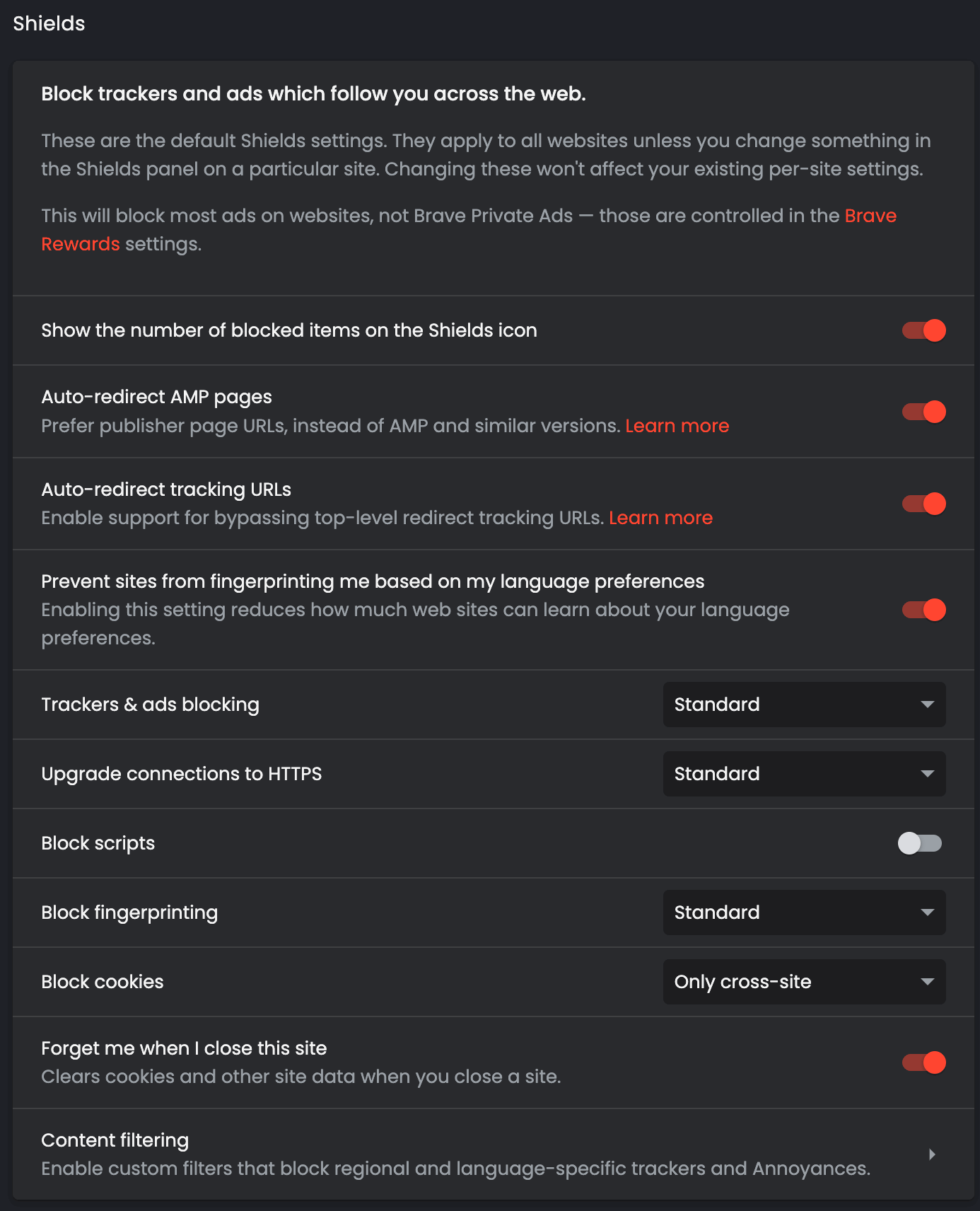 The 'Forgetful Browsing' setting on Brave nightly