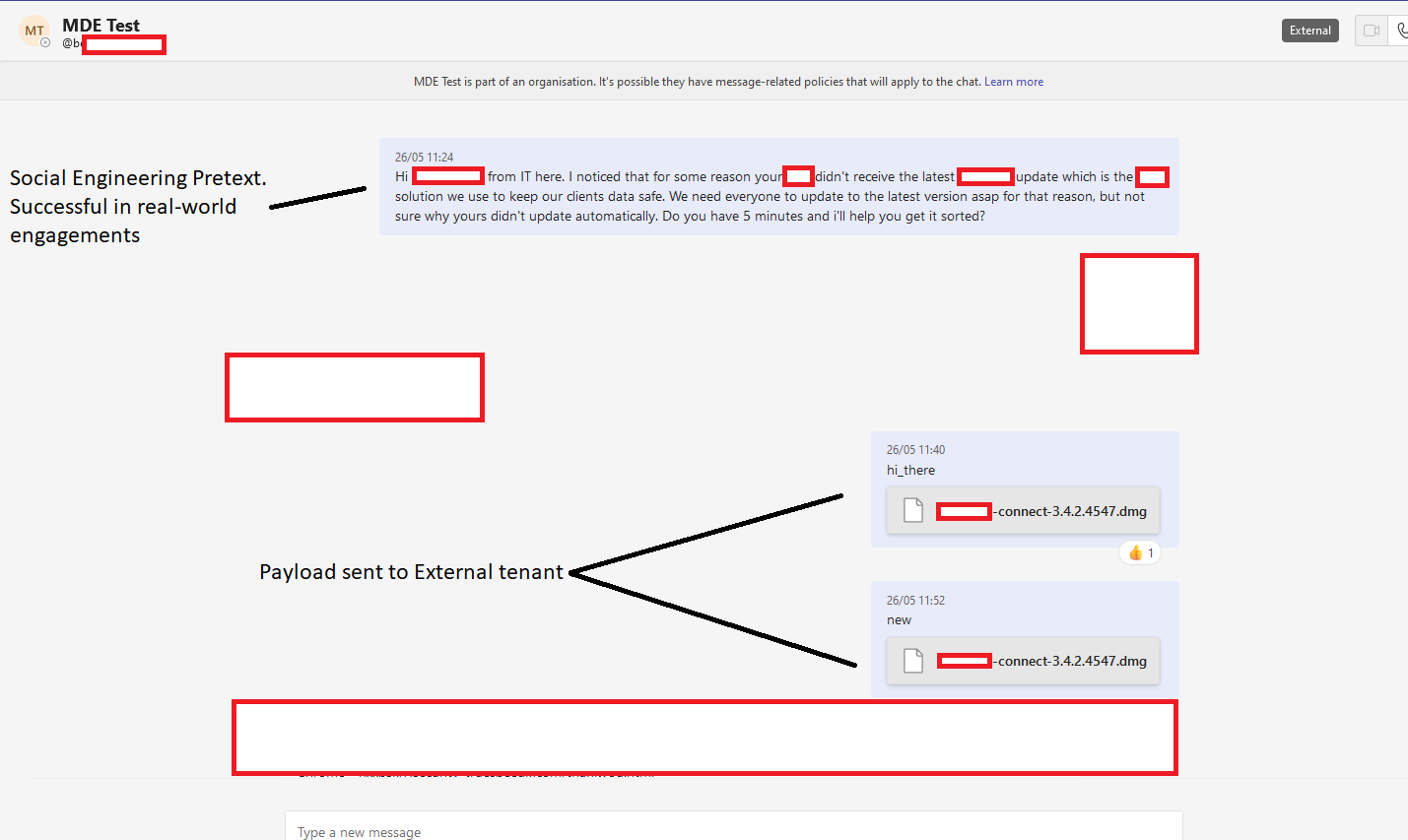 Attack example with the sender posing as a member of the IT team