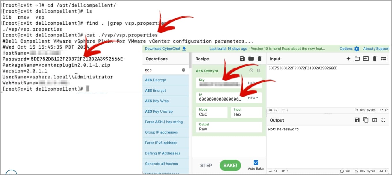 Decrypting admin credentials using the recovered AES key