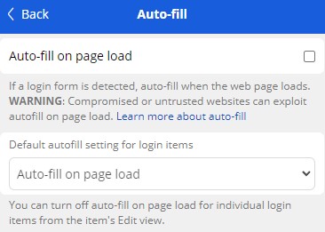 Warning about extension autofill setting