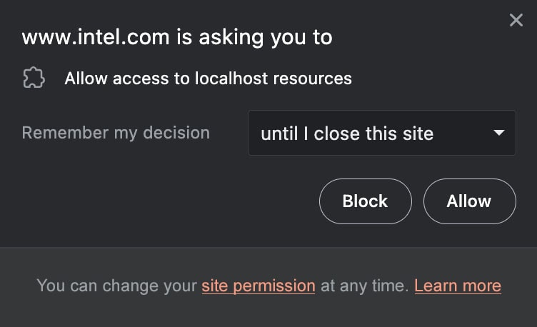 New localhost resources permission prompt