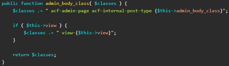 The code for the 'admin_body_class' function