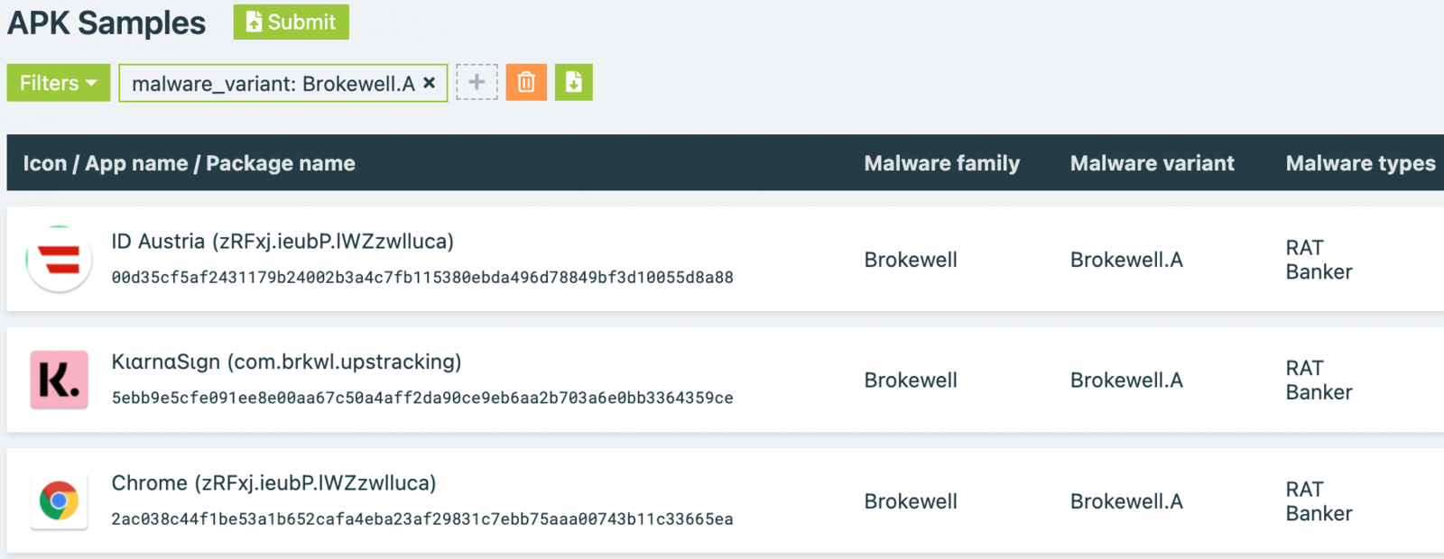 APK utilizados para distribuir Brokewell