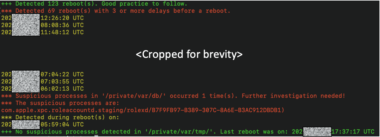 Output highlighting processes delaying the reboot process in red