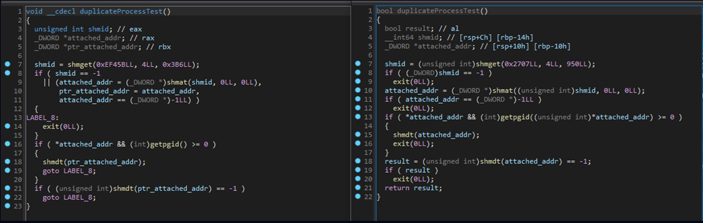 Similarities between NerbianRAT (left) and MiniNerbian (right) code