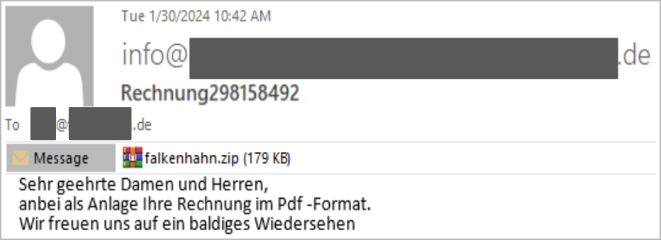 Invoice-themed email written in German