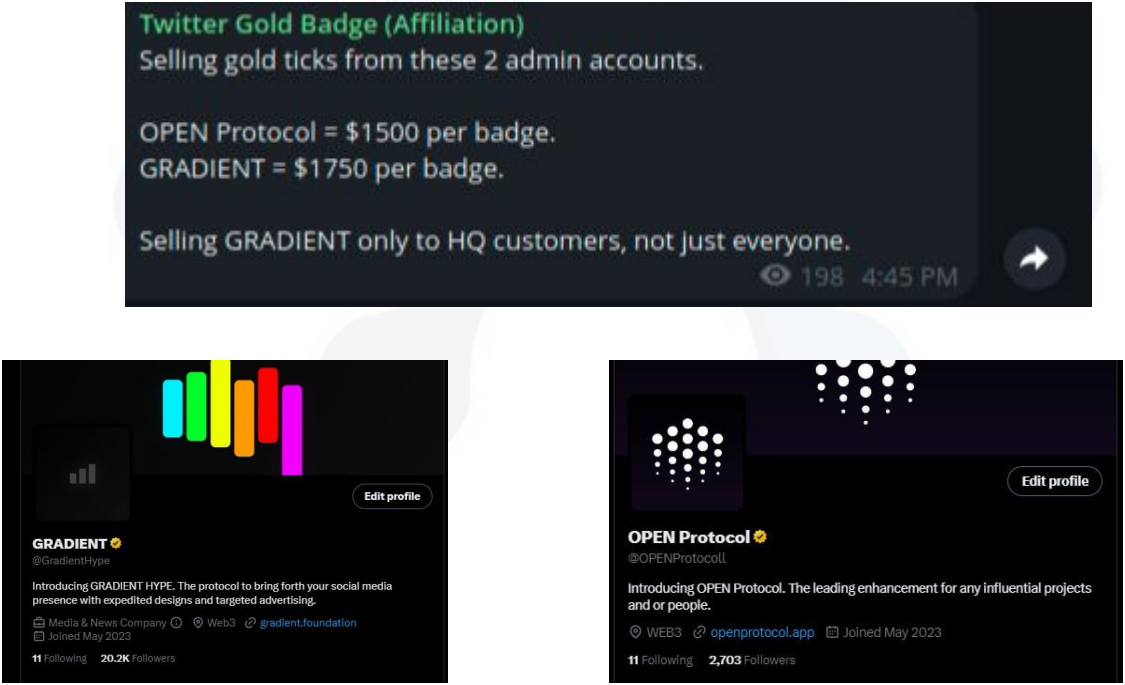 Advertising gold X accounts