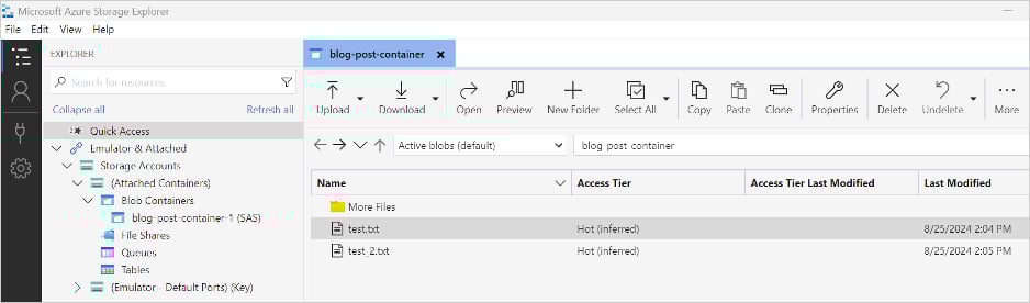 Azure Depolama Gezgini arayüzü