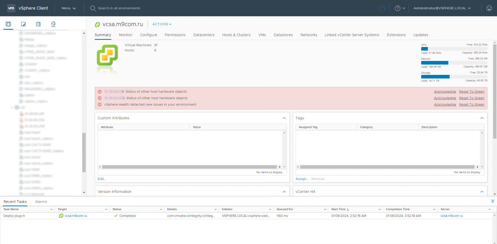 Screenshot from M9com's vSphere