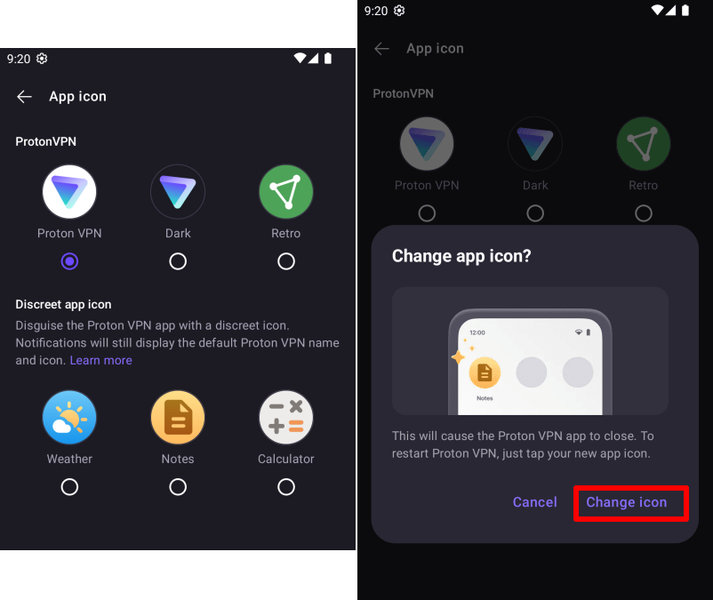 Gizli simge ayarlama seçeneği