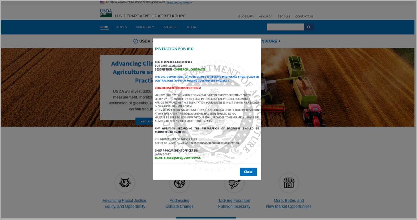 Phishing site impersonating USDA