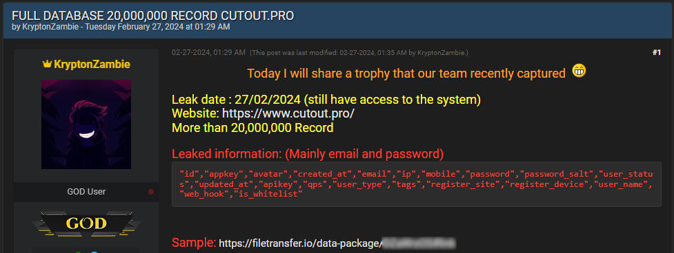 Hacker releasing data on hacking forum