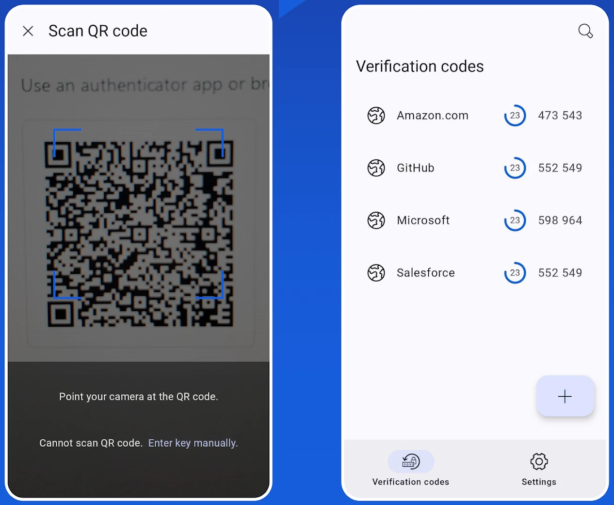 Android'de Bitwarden Authenticator uygulama arayüzü