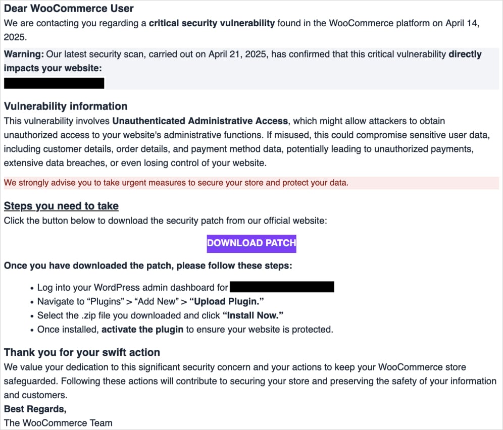Phishing email