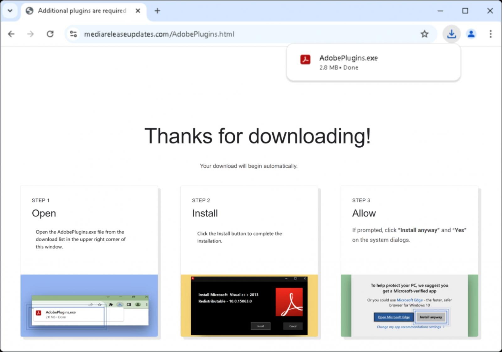 Adobe eklenti kurulumunu isteyen sahte site