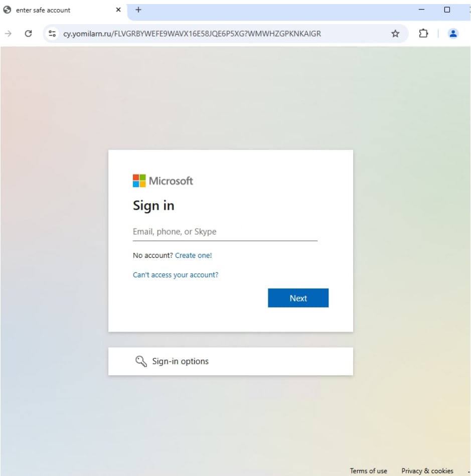 Microsoft hesaplarını hedefleyen kimlik avı sitesi