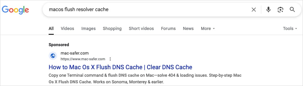 Google aramasında kötü amaçlı sponsorlu sonuçlar