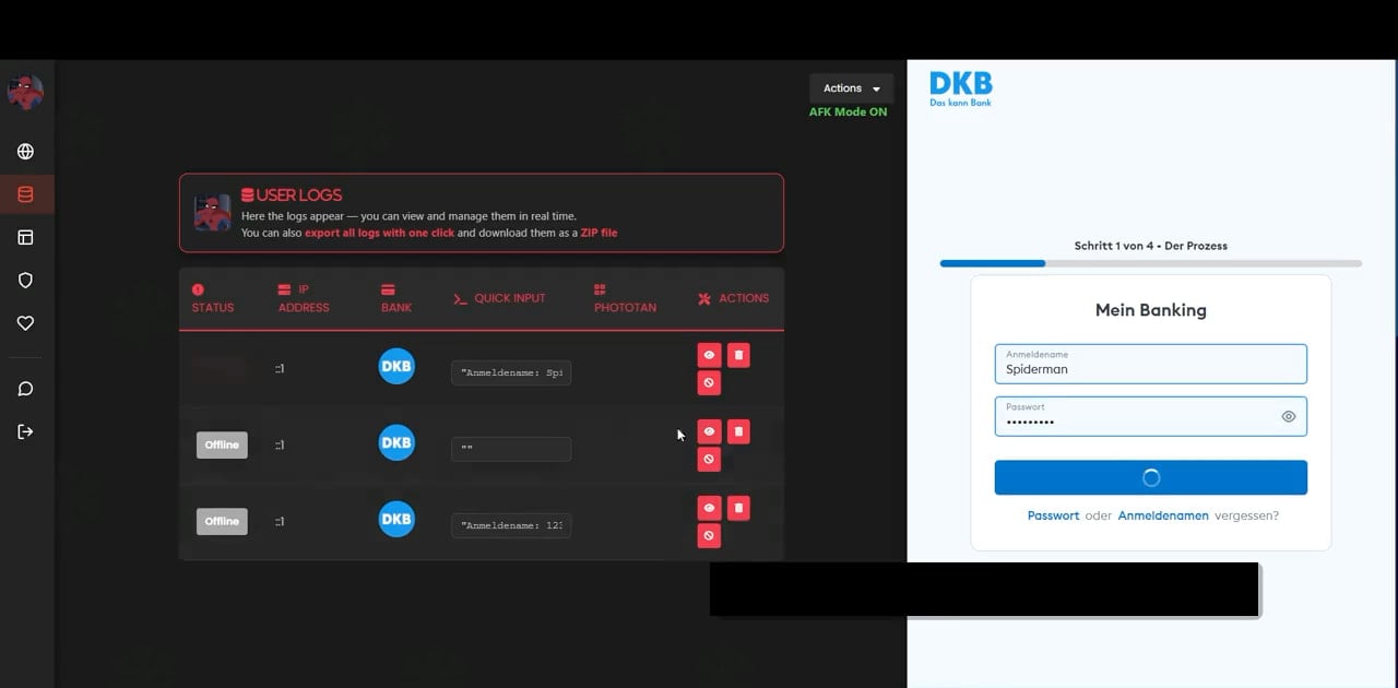 New Spiderman phishing service targets dozens of European banks 3 Real-time interaction with victim through the control panel