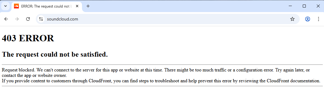 Ongoing SoundCloud issue blocks VPN users with 403 server error 2 403 error when trying to visit SoundCloud with a VPN connection