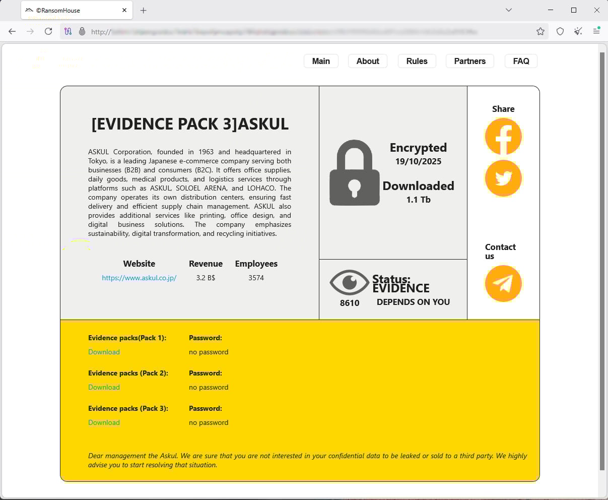 Askul confirms theft of 740k customer records in ransomware attack 2 RansomHouse's latest data leak