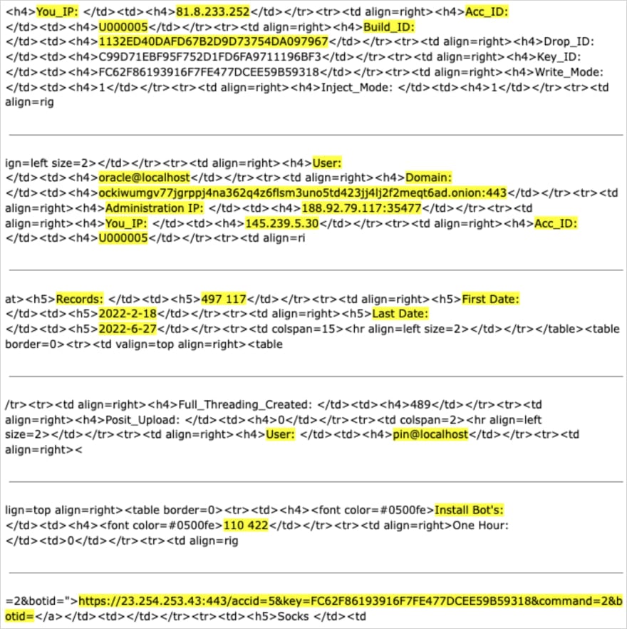 DanaBot malware operators exposed via C2 bug added in 2022 2 Leaked HTML data on the C2 server responses