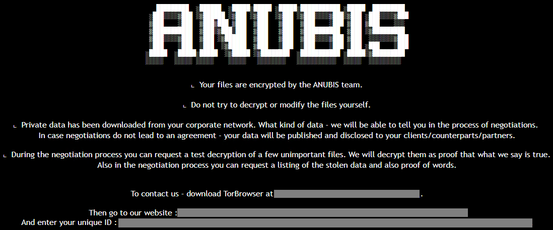 Thne Anubis ransom note