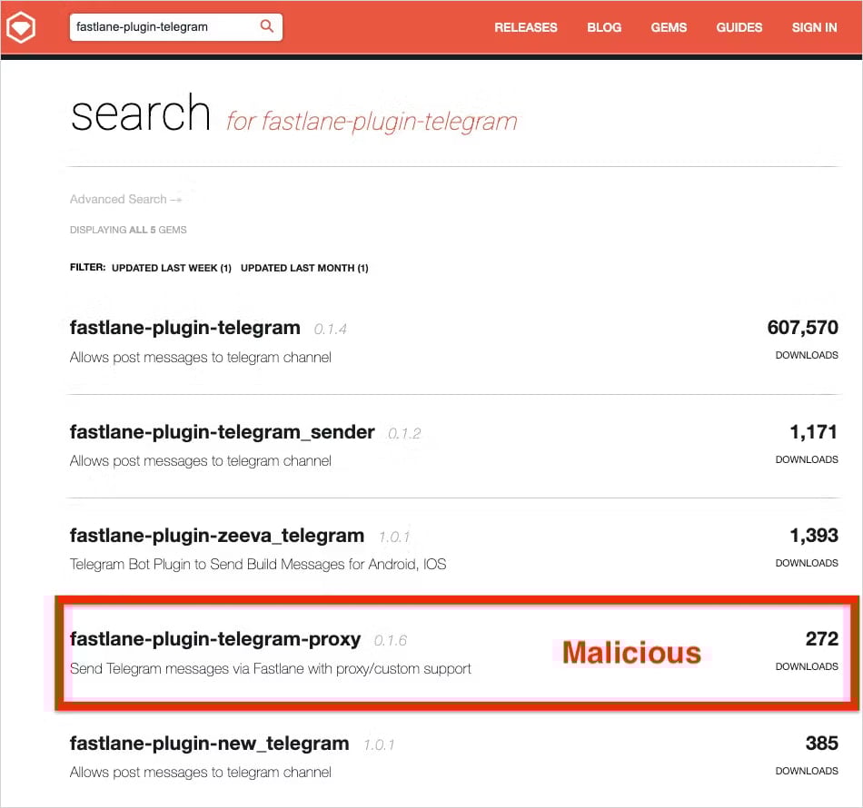 Malicious result appears when searching for Fastlane