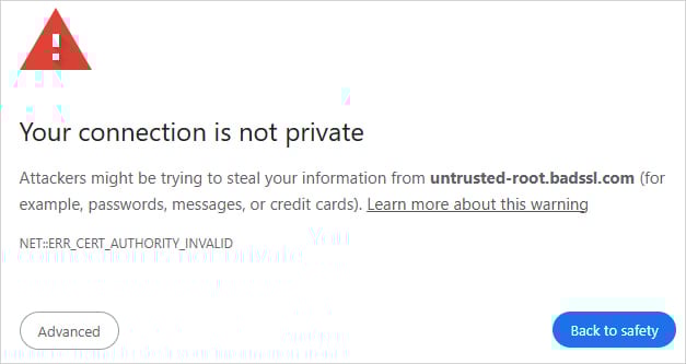 Warning generated on pages using non-trusted certificates