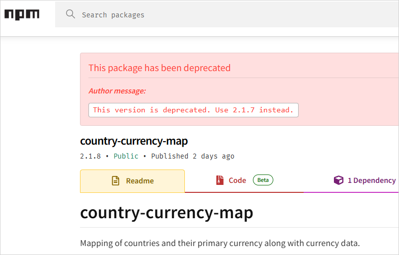 Author's notice on npm
