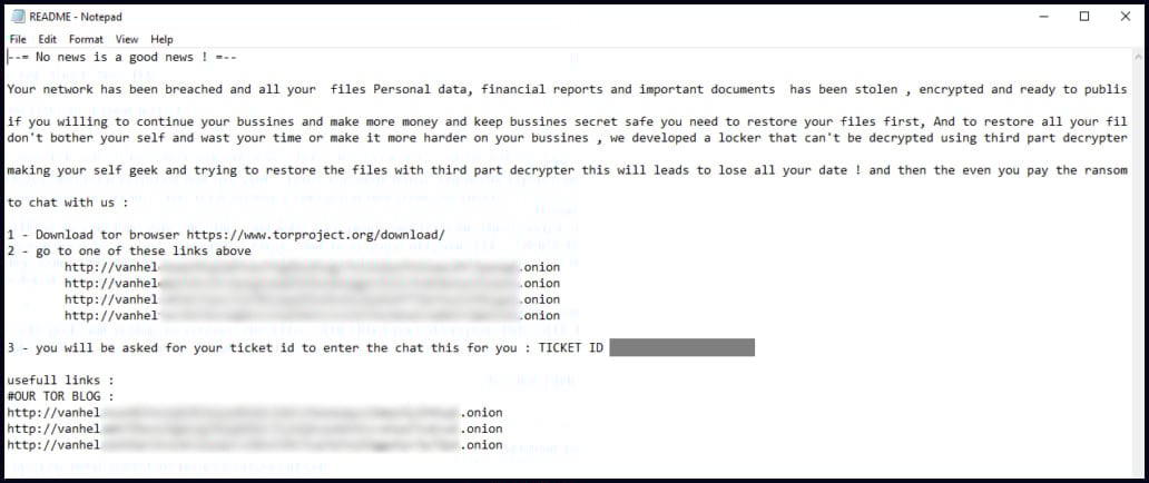 The VanHelsing ransom note
