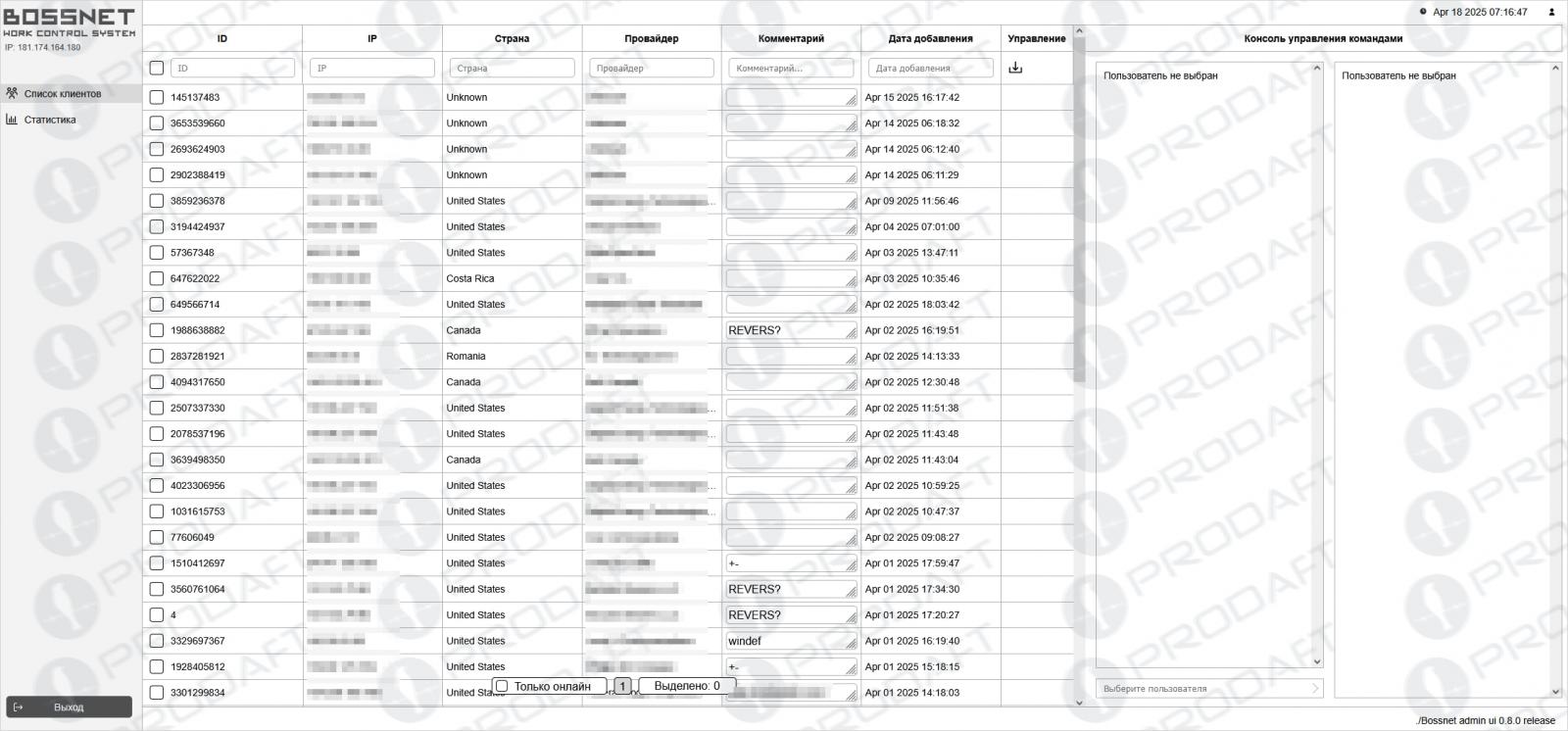 Skitnet's admin panel