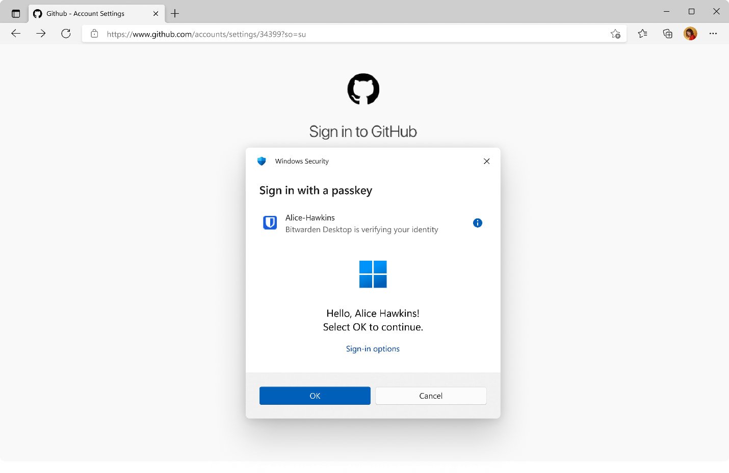 Bitwarden login with passkey Windows integration