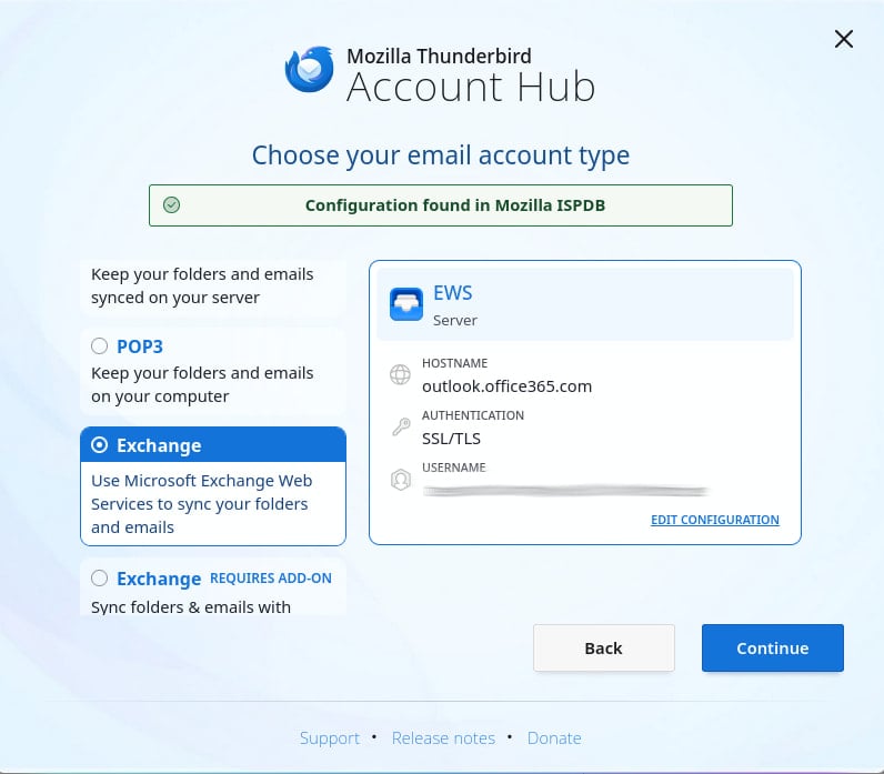 Setting up an Exchange account on Thunderbird