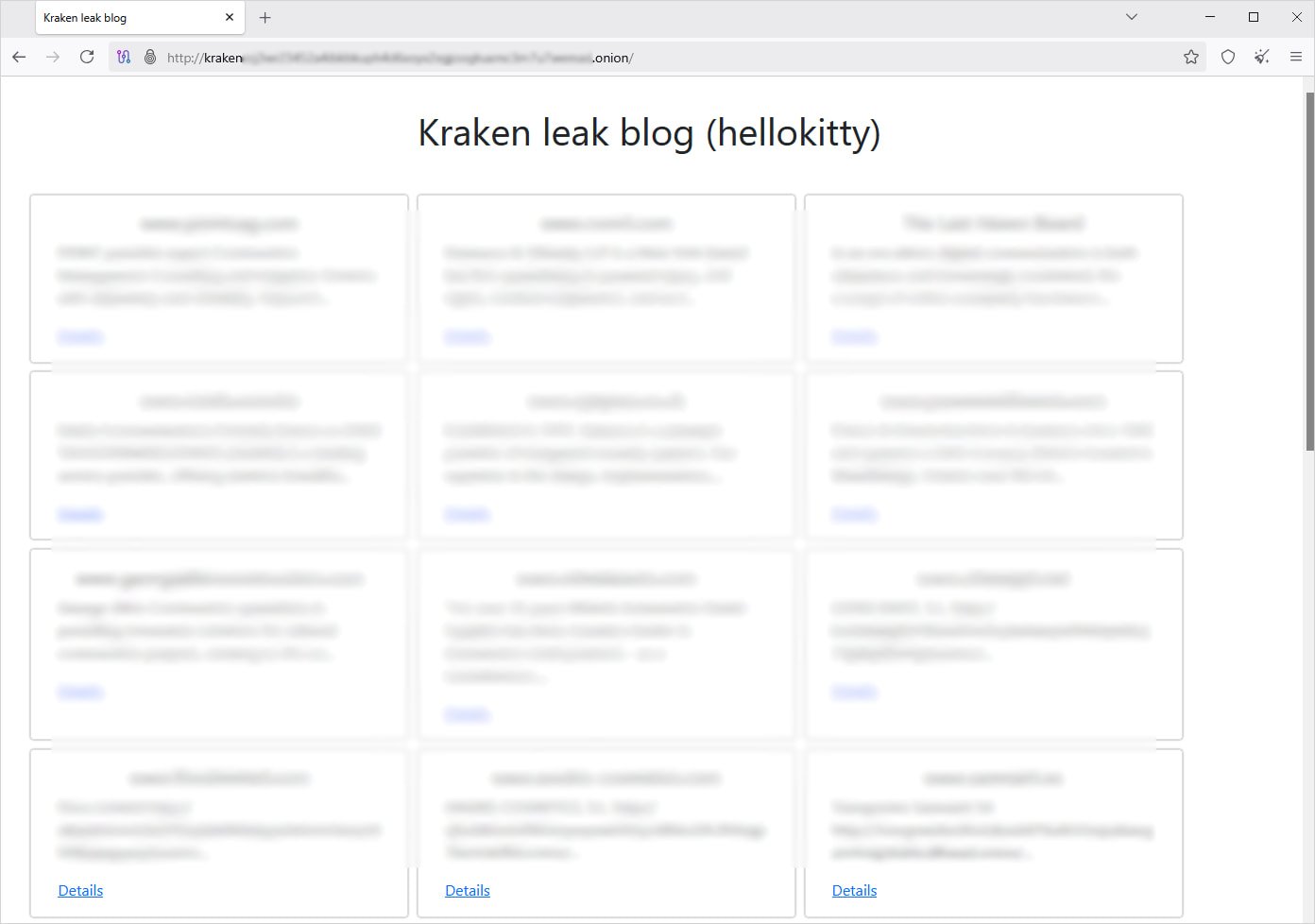 Kraken's extortion portal on the dark web