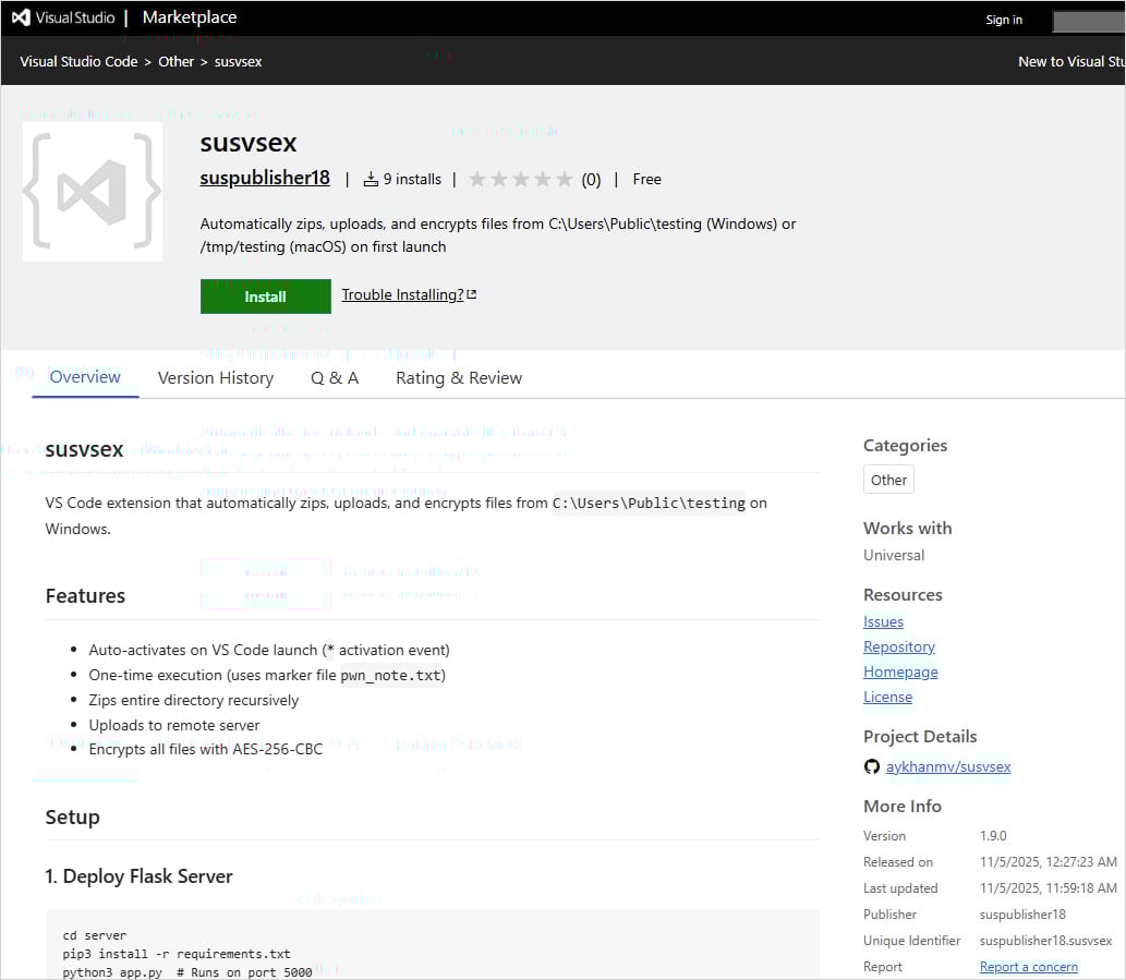 AI-Slop ransomware test sneaks on to VS Code marketplace 5 The ransomware extension on VS Code marketplace
