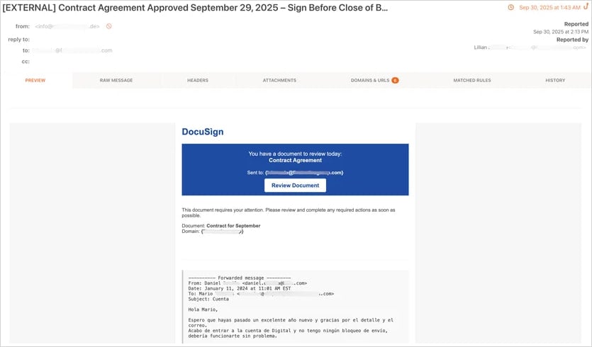 Sample phishing message