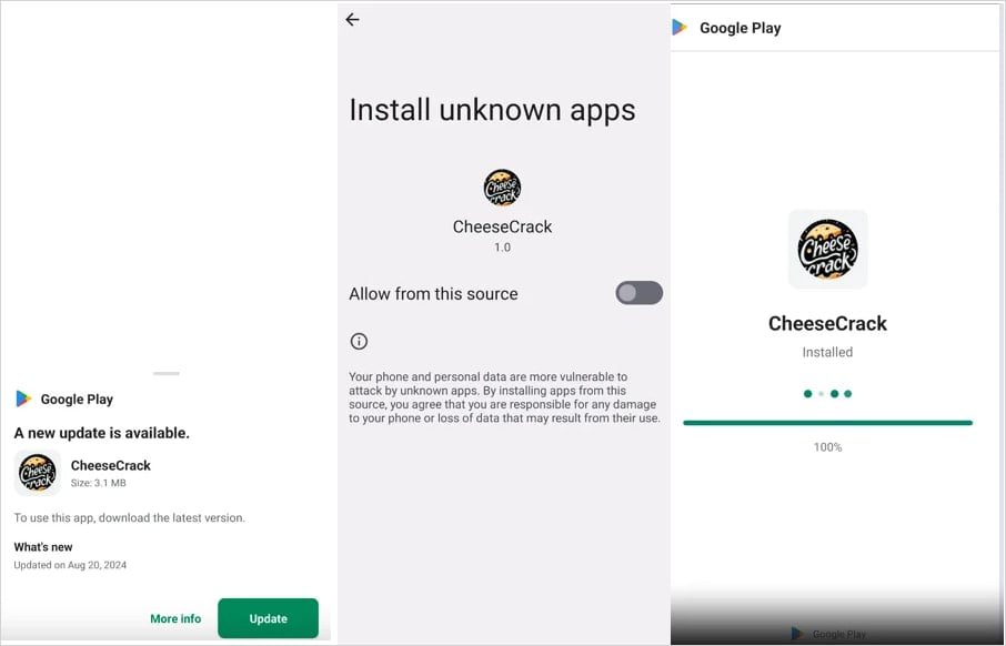 Fake update loading the spyware in the background