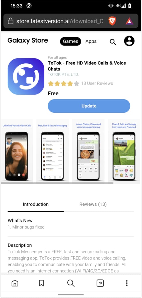 Casus Yazılım Uygulamasını Tanıtan Sahte Galaxy Store Sayfası